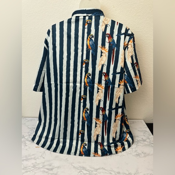 New VATPAVE Men XXL Summer Tropical Shirt Jacquard Birds Aloha Hawaiian Parrot - Picture 4 of 6